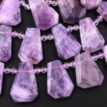 Natural Purple Amethyst Faceted Trapezoid Rectangle Cushion Beads Unique Tapered Teardrop Shape Cut Good for Focal Pendant 15.5" Strand