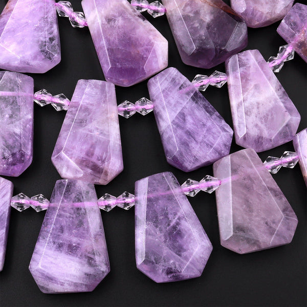 Natural Purple Amethyst Faceted Trapezoid Rectangle Cushion Beads Unique Tapered Teardrop Shape Cut Good for Focal Pendant 15.5" Strand