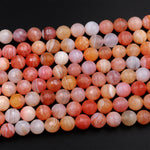 AAA Faceted Natural Orange Red Peach Pink Botswana Agate 6mm 8mm 10mm 12mm Round Beads Sparkling Dazzling Vibrant Gemstone 15.5" Strand