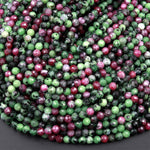 Micro Faceted Small Natural Ruby Zoisite 2mm 3mm 4mm 5mm Faceted Round Beads Laser Diamond Cut Red Ruby Gemstone 16" Strand