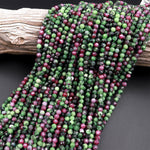 Micro Faceted Small Natural Ruby Zoisite 2mm 3mm 4mm 5mm Faceted Round Beads Laser Diamond Cut Red Ruby Gemstone 16" Strand