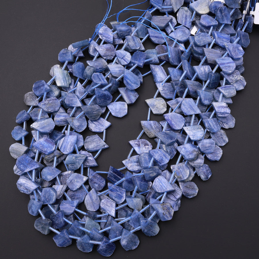 Raw Natural Blue Kyanite Freeform Teardrop Pendant Beads 15.5" Strand