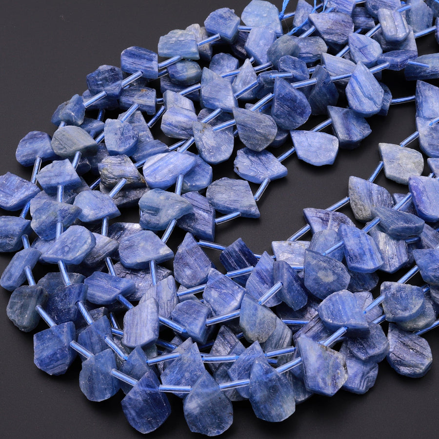 Raw Natural Blue Kyanite Freeform Teardrop Pendant Beads 15.5" Strand