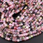 Natural Multicolor Green Pink Tourmaline Faceted 6mm Cube Dice Square Beads Micro Laser Diamond Cut Gemstone 15.5" Strand