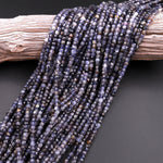 Natural Iolite Faceted 4mm Cube Dice Square Beads Micro Laser Diamond Cut Gemstone 15.5" Strand