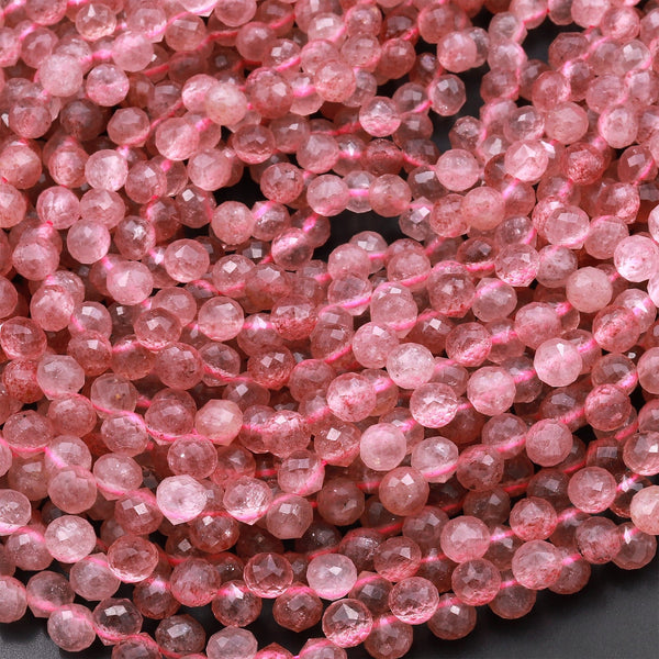 Natural Strawberry Quartz Faceted 6mm Rounded Teardrop Beads Good For Earrings 15.5" Strand