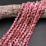 Natural Strawberry Quartz Faceted 6mm Rounded Teardrop Beads Good For Earrings 15.5" Strand