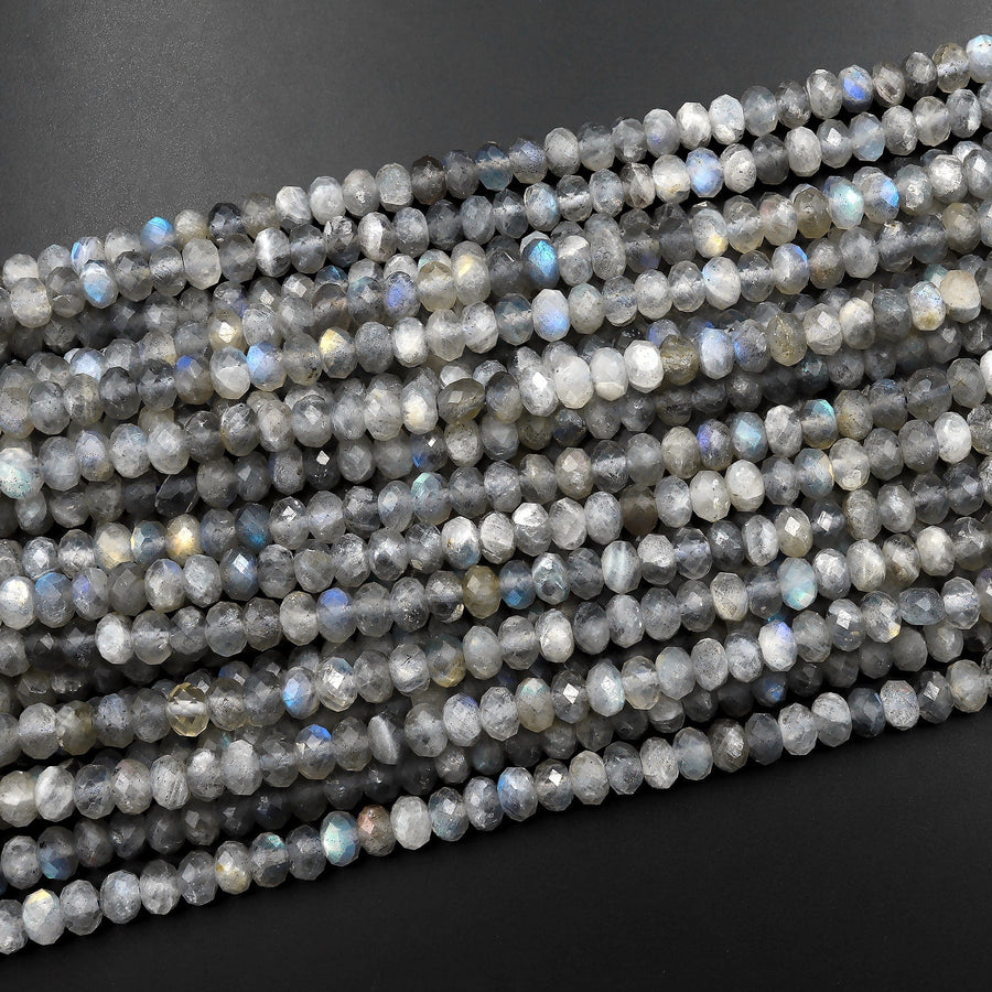 Faceted 4mm 5mm Natural Labradorite Rondelle Beads 15.5" Strand