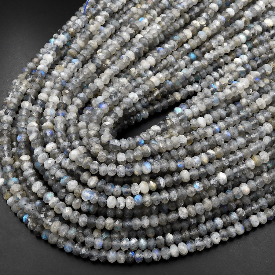 Faceted 4mm 5mm Natural Labradorite Rondelle Beads 15.5" Strand