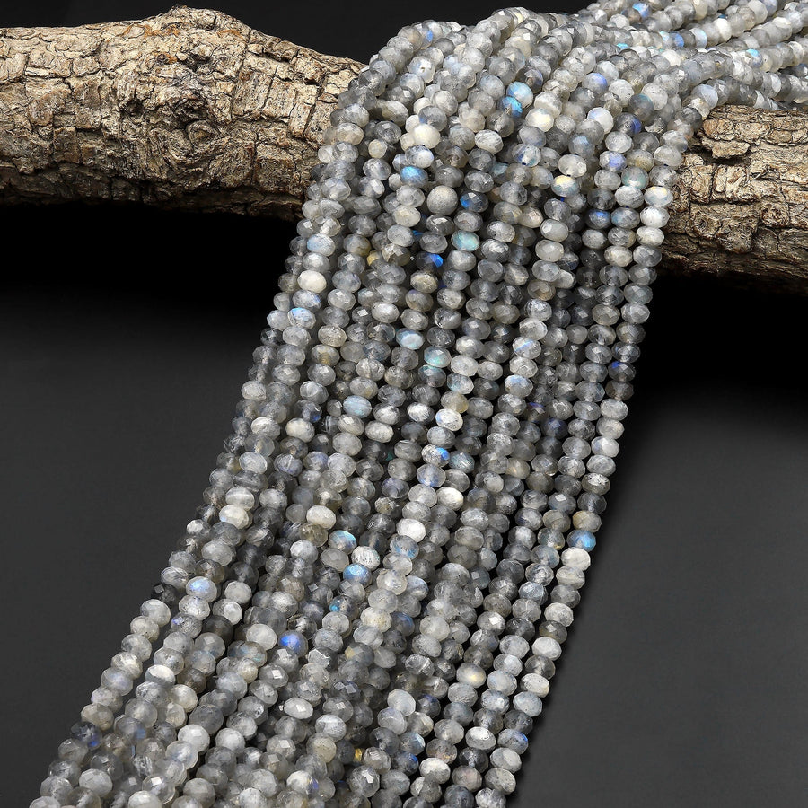 Faceted 4mm 5mm Natural Labradorite Rondelle Beads 15.5" Strand