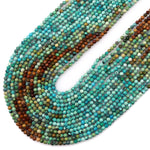 Genuine Natural Turquoise 2mm Faceted Round Beads Multicolor Blue Green Brown Turquoise Micro Faceted Diamond Cut 15.5" Strand