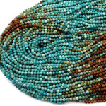 Genuine Natural Turquoise 2mm Faceted Round Beads Multicolor Blue Green Brown Turquoise Micro Faceted Diamond Cut 15.5" Strand