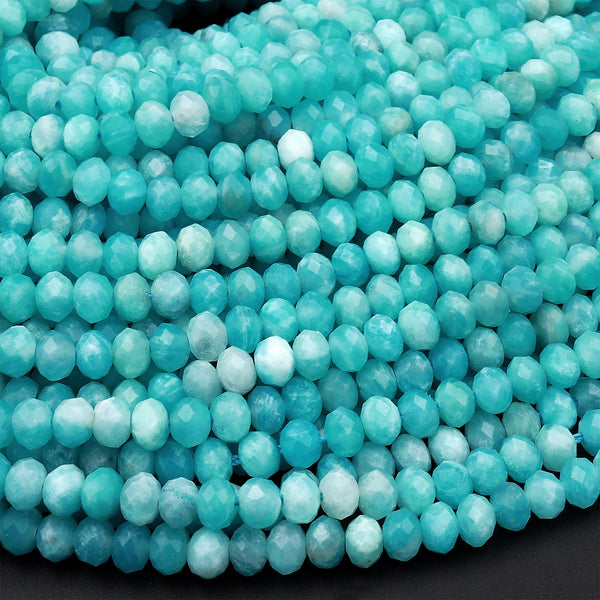 Peruvian Amazonite 5mm Faceted Rondelle Beads Small Micro Faceted Natural Sea Blue Green Gemstone Top Quality Peru Amazonite 16" Strand