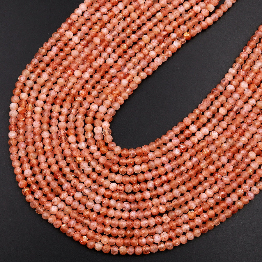 AA Natural Sunstone Faceted Rondelle Beads 4mm 15.5" Strand