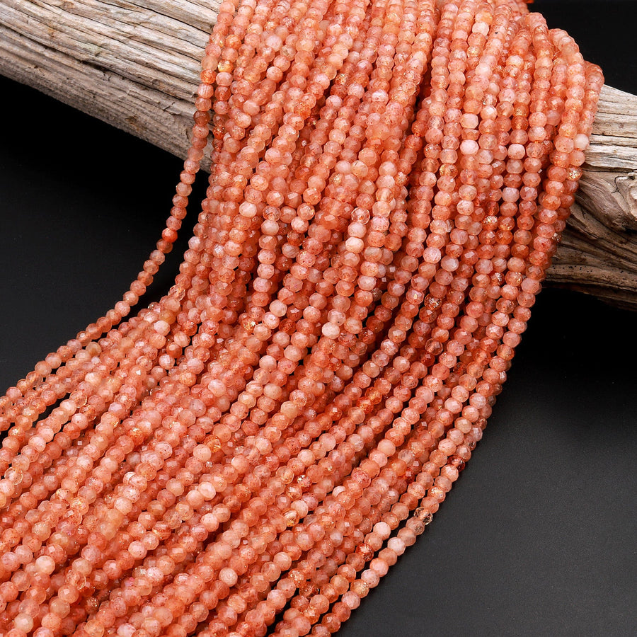 AA Natural Sunstone Faceted Rondelle Beads 4mm 15.5" Strand