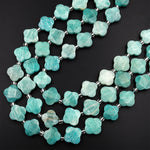 Natural Russian Amazonite 4 Four Leaf Clover Beads Hand Carved Flower Gemstone 15.5" Strand