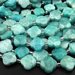 Natural Russian Amazonite 4 Four Leaf Clover Beads Hand Carved Flower Gemstone 15.5" Strand