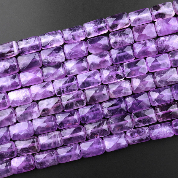 Natural Amethyst Faceted Rectangle Beads 12mm 15.5" Strand