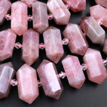 Natural Mauve Pink Rose Quartz Faceted Double Terminated Points Center Drilled Focal Pendant Bead Bullet Bicone 15.5" Strand