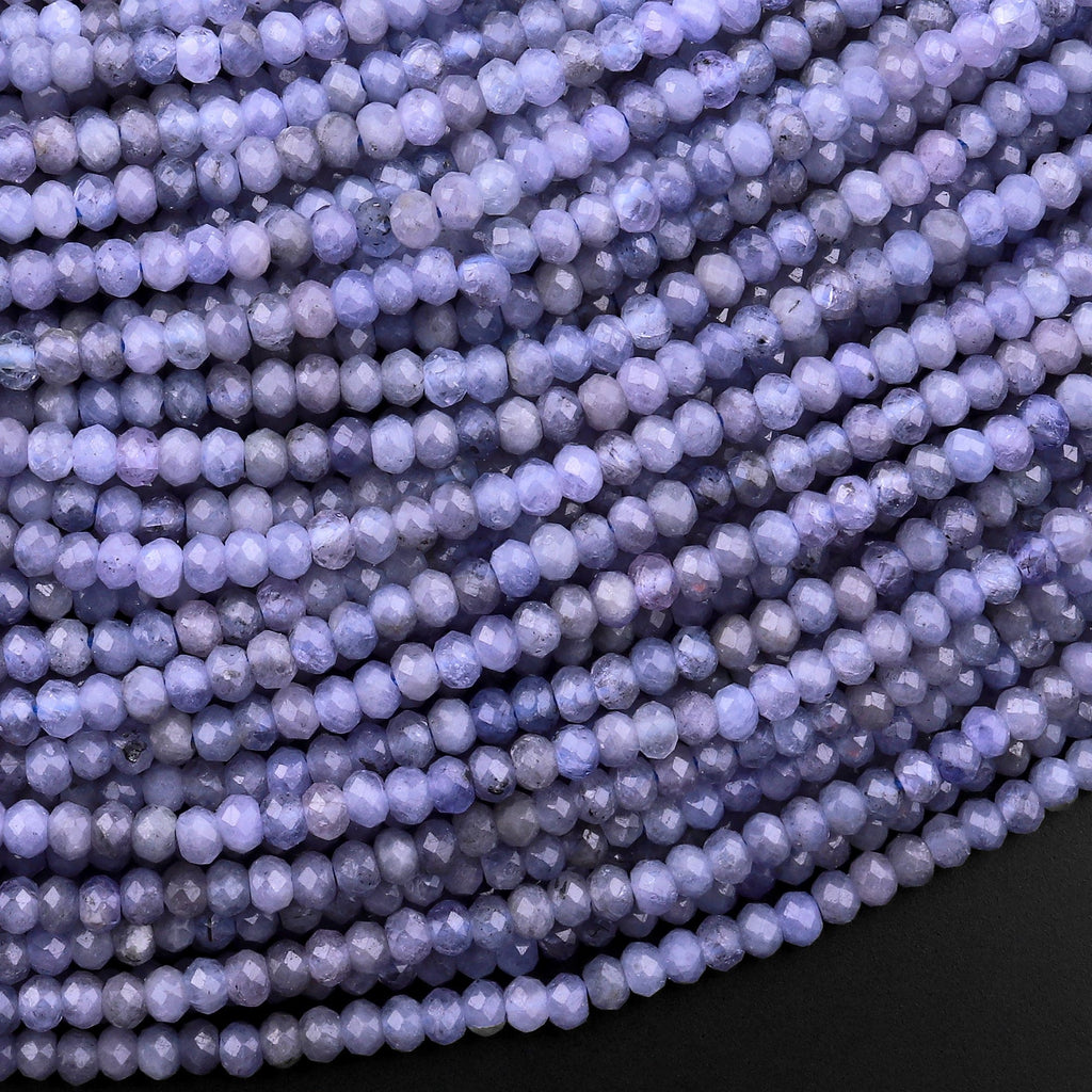 Faceted Natural Tanzanite Rondelle Beads 3mm Micro Laser Cut Real Genuine Gemstone 15.5" Strand