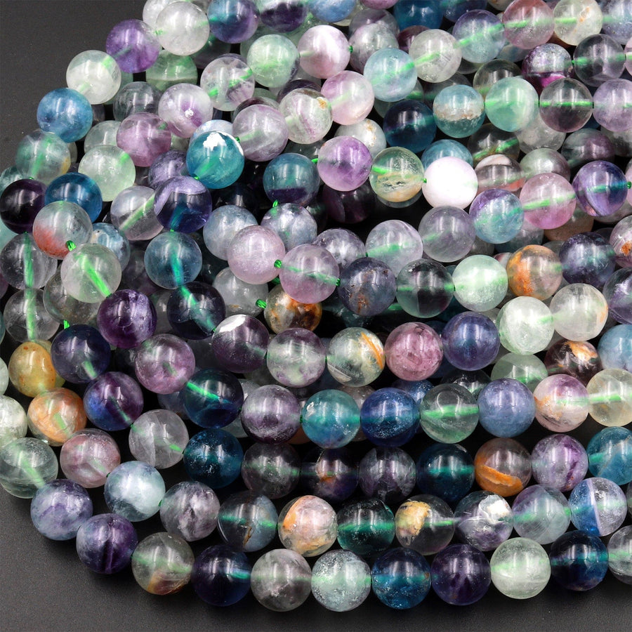 Natural Rainbow Fluorite Beads 4mm 6mm 8mm 10mm Round Polished Finish Purple Green Blue Fluorite Gemstone Beads 15.5" Strand
