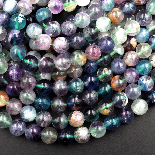 Natural Rainbow Fluorite Beads 4mm 6mm 8mm 10mm Round Polished Finish Purple Green Blue Fluorite Gemstone Beads 15.5" Strand