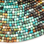 Natural Turquoise Faceted 4mm Cube Beads Real Genuine Natural Blue Green Brown Dragon Skin Turquoise Gemstone 15.5" Strand