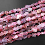 Rough Raw Natural Pink Tourmaline Beads Freeform Hand Hammered Nuggets 15.5" Strand
