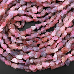Rough Raw Natural Pink Tourmaline Beads Freeform Hand Hammered Nuggets 15.5" Strand