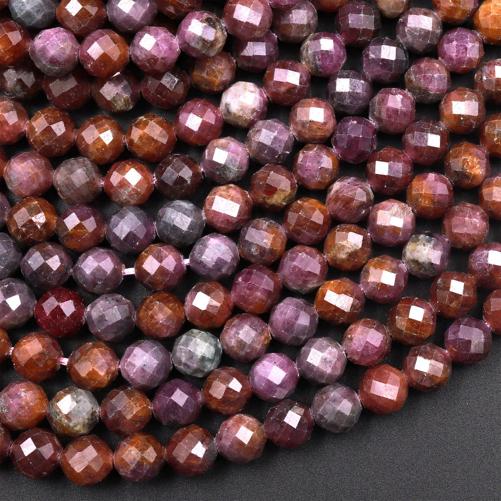 Genuine Natural Purple Brown Ruby Faceted 5mm 6mm 8mm Round Gemstone Beads 15.5" Strand