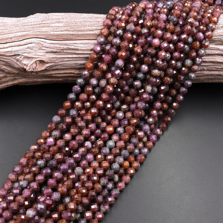 Genuine Natural Purple Brown Ruby Faceted 5mm 6mm 8mm Round Gemstone Beads 15.5" Strand