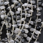 Black Tourmaline Rutilated Rutile Quartz Teardrop Beads Small Faceted 8mm x 4mm Semi Precious Gemstone 16" Strand