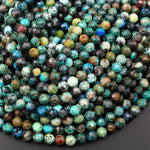 AAA Micro Faceted Natural Chrysocolla Azurite Round Beads 5mm 6mm Laser Diamond Cut Blue Green Gemstone 15.5" Strand