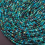 AA Natural Blue Chrysocolla Azurite 3mm 4mm 5mm Faceted Round Bead Laser Diamond Cut Gemstone 15.5" Strand