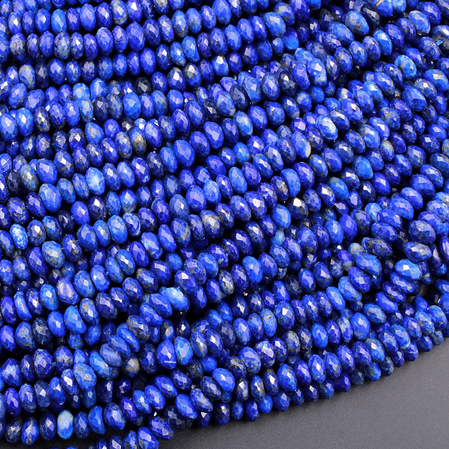 Faceted Natural Blue Lapis 6mm Rondelle Beads High Quality Gemstone 16" Strand