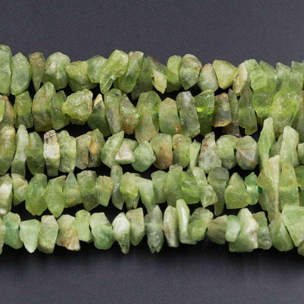 Raw Rough Green Garnet Nugget Freeform Chunky Chip Natural Green Gemstone Beads Organic Hand Hammered Nugget 17" Strand