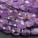 Natural Purple Amethyst Faceted Rectangle Tube Barrel Nugget Bead 16" Strand