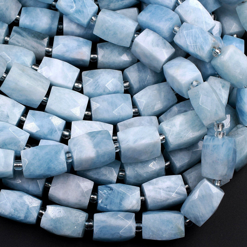 Chunky Large Natural Aquamarine Faceted Rectangle Tube Nugget Beads 16" Strand