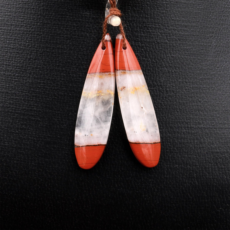 Natural Red River Jasper Teardrop Earring Pair Cabochon Cab Pair Drilled Matched Earrings Bead Pair