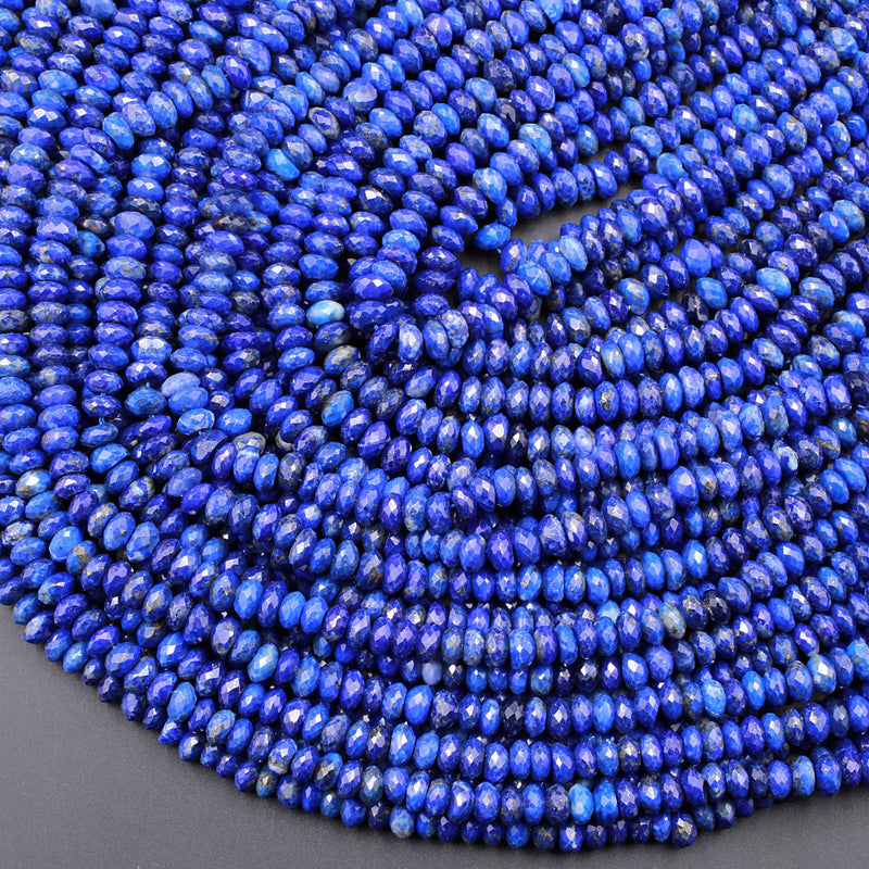Faceted Natural Blue Lapis 6mm Rondelle Beads High Quality Gemstone 16" Strand