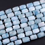 Chunky Large Natural Aquamarine Faceted Rectangle Tube Nugget Beads 16" Strand