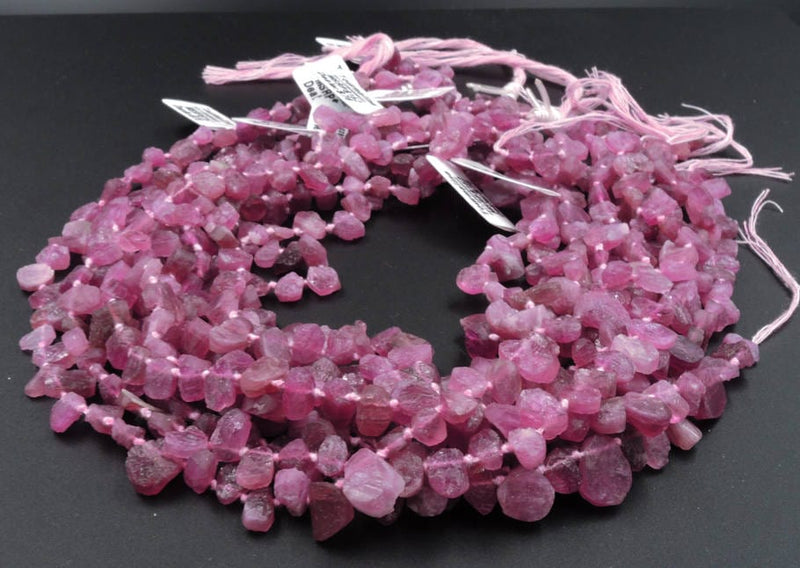 Organic Hand Cut Rough Raw Natural Pink Tourmline Freeform Teardrop Petal Beads 16" Strand