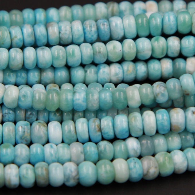 Natural Blue Larimar A Grade 8mm 9mm Smooth Rondelle Beads 16" Strand