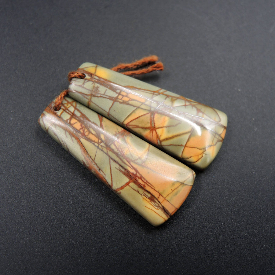Natural Red Creek Jasper Cabochon Cab Pair Drilled Matched Earrings Bead Pair E371