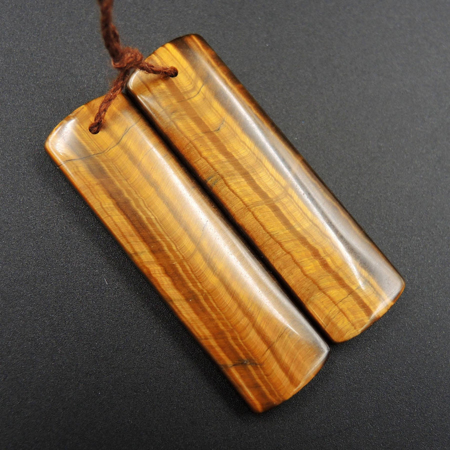Natural Tiger Eye Earring Pair Rectangle Cabochon Cab Pair Drilled Matched Earrings Bead Pair E1159