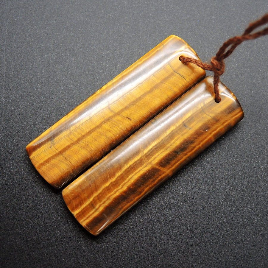 Natural Tiger Eye Earring Pair Rectangle Cabochon Cab Pair Drilled Matched Earrings Bead Pair E1159