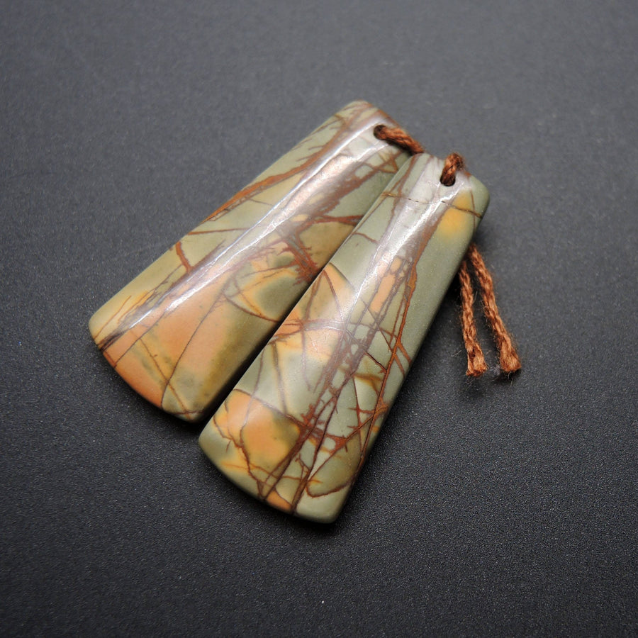 Natural Red Creek Jasper Cabochon Cab Pair Drilled Matched Earrings Bead Pair E371