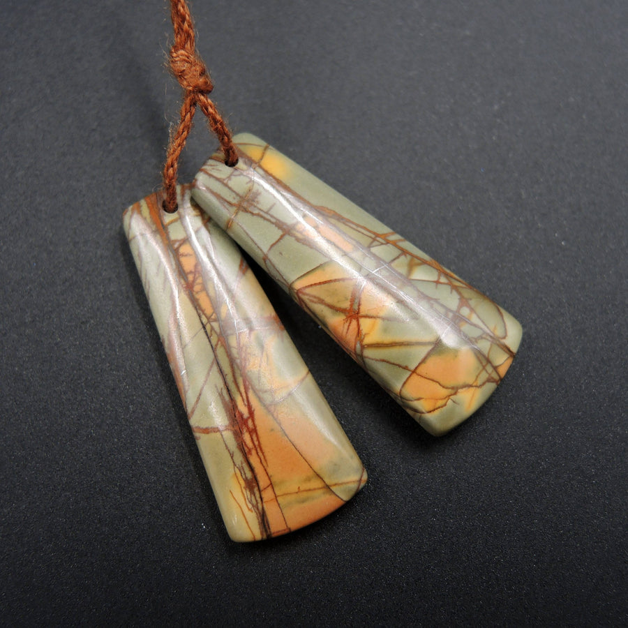 Natural Red Creek Jasper Cabochon Cab Pair Drilled Matched Earrings Bead Pair E371