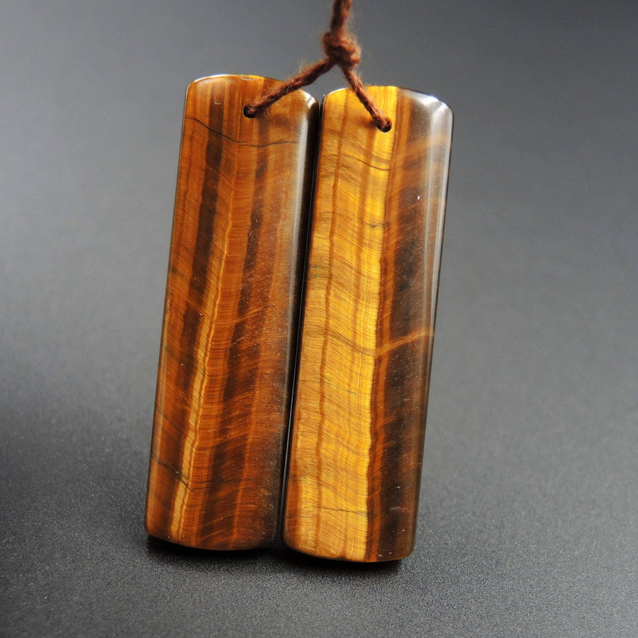 Natural Tiger Eye Earring Pair Rectangle Cabochon Cab Pair Drilled Matched Earrings Bead Pair E1159