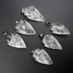 Natural Rough Raw Rock Crystal Quartz Pendants With Druzy Center Hand Hammered 1 1/2 Inch Arrowhead Pendant Focal Bead